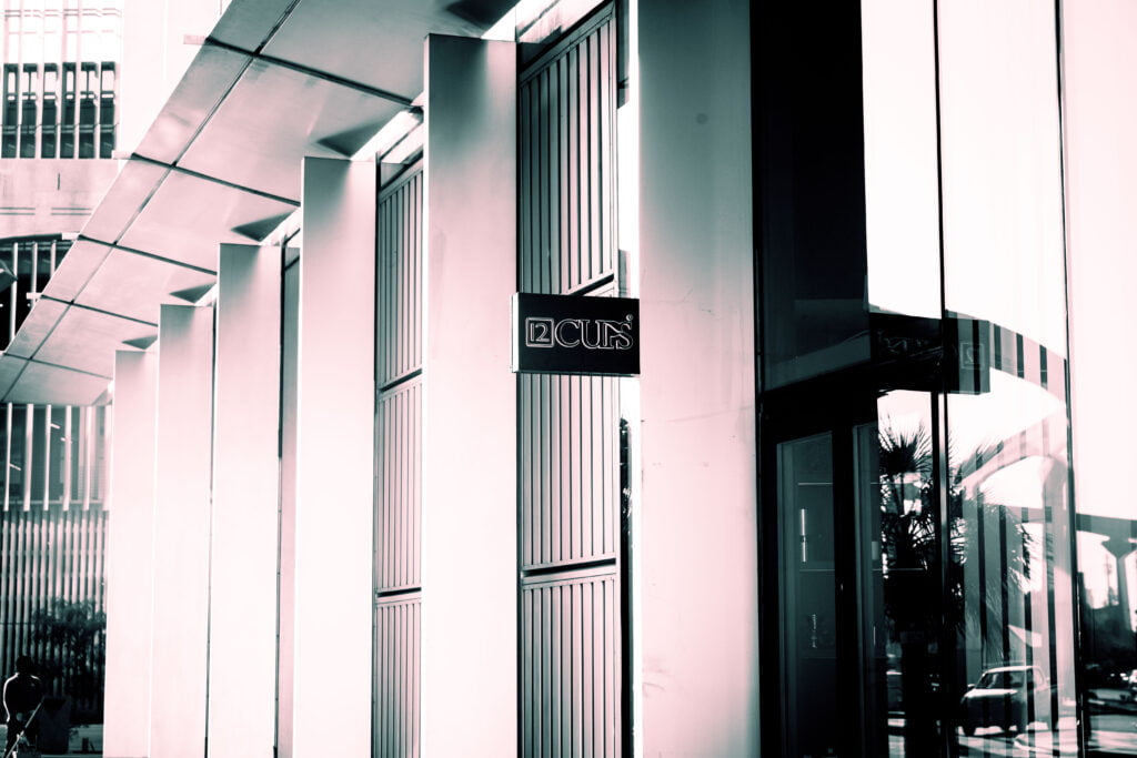 Cafe Exterior with Sign 12 Cups