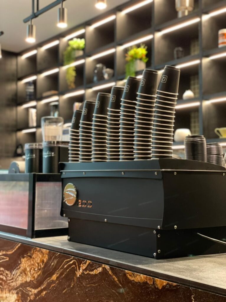 Compact commercial espresso machine in contemporary cafe in Saudi Arabia